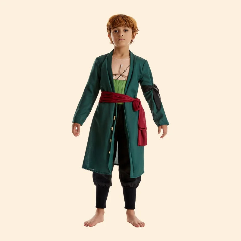 Anime Roronoa Zoro Cosplay Costume Set - Boys' & Men's Green Outfit with Robe, Pants, Sash & Accessories