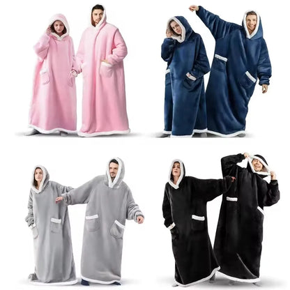 Hooded Super Long Flannel Blanket Pajamas with Sleeve