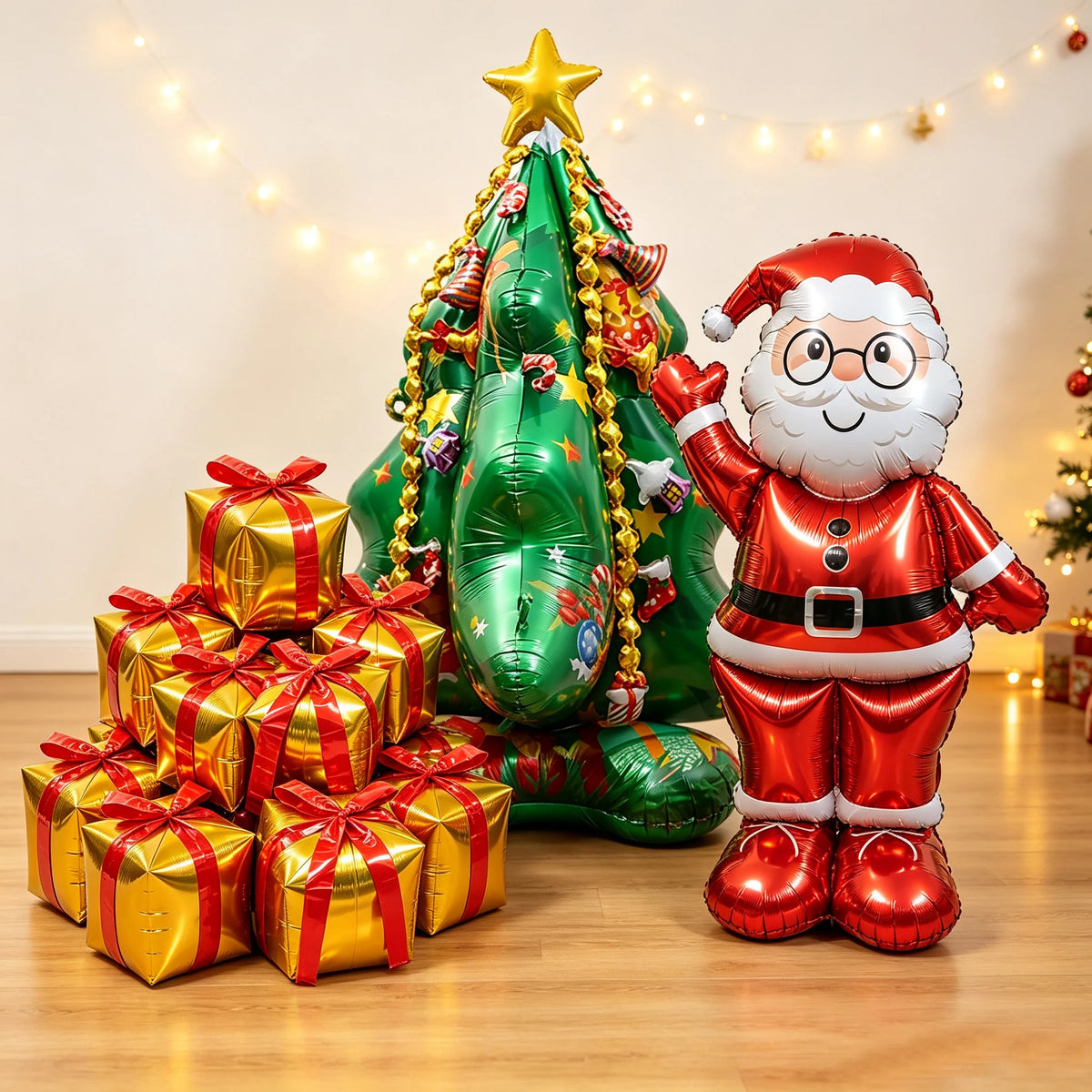 Large Santa Claus Foil Balloons & Christmas Tree Gift Box Decor