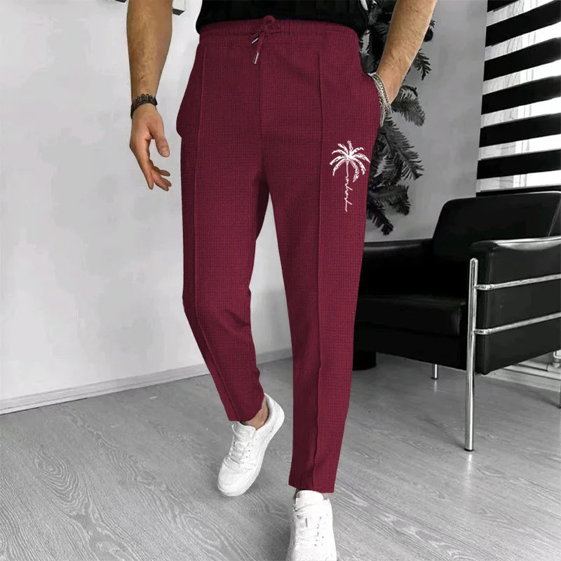 Men's Slim Fit Waffle Knit Athletic Jogger Pants with Pockets