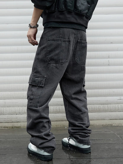 Oversized Baggy Wide-Leg Denim Cargo Pants