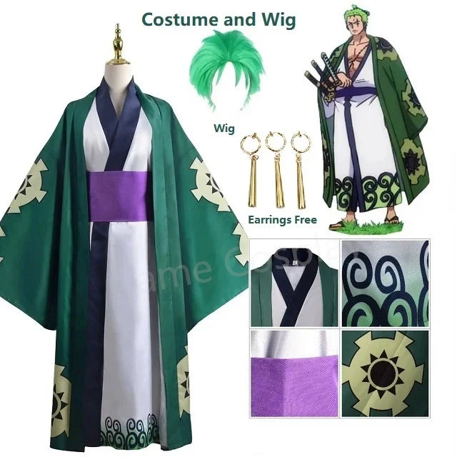 Green Roronoa Zoro Kimono Anime Cosplay Costume Set