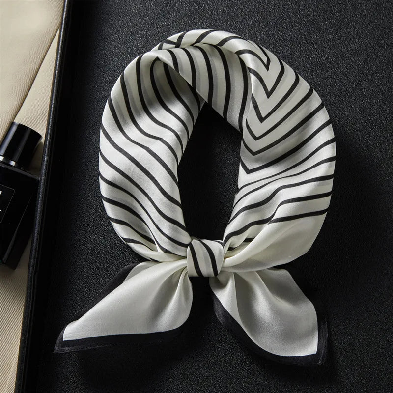 VISUAL AXLES 100% Mulberry Silk Striped Square Scarf (21" x 21")