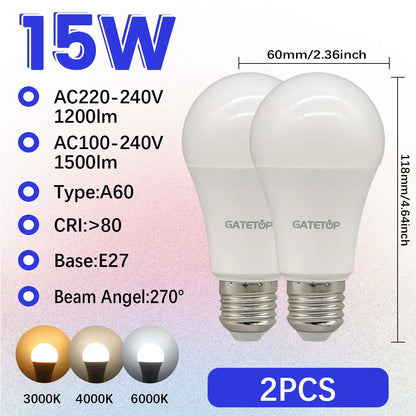 High-Efficiency Energy Saving LED Light Bulb – E27/B22 Base (15W / 3000K–6000K)