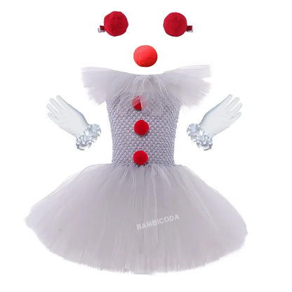 Girls' Pennywise Halloween Costume Dress Set - Creepy Clown Tutu Outfit for Kids