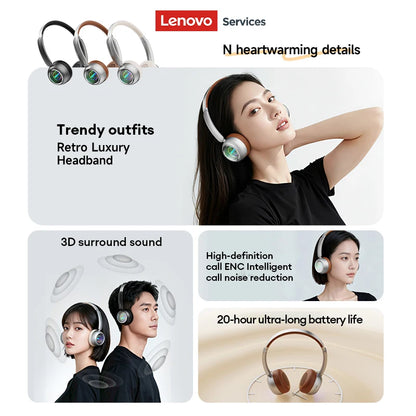 Lenovo Retro Wireless Bluetooth 6.0 Over-Ear Headphones with LED Lighting