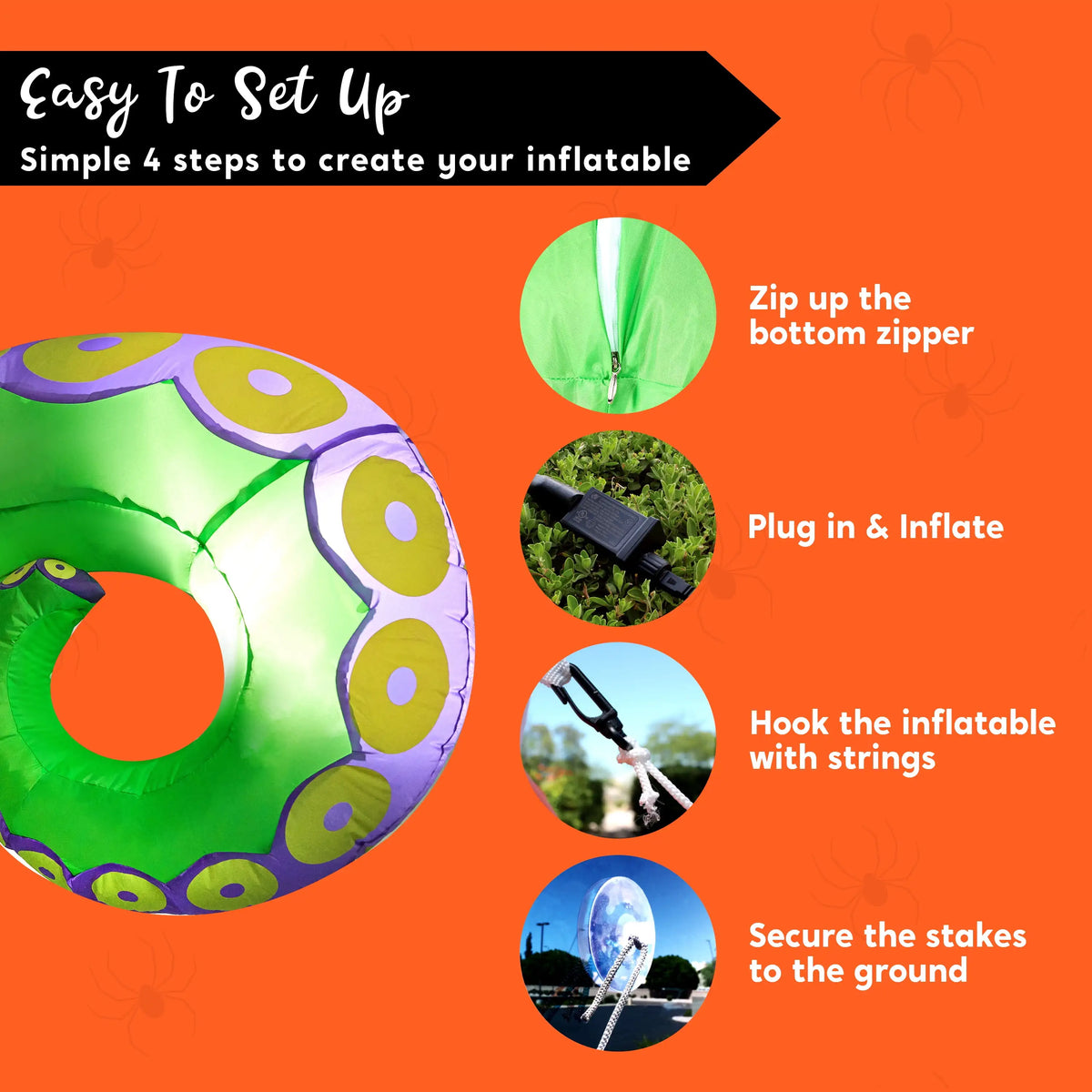 3 Pcs Giant Halloween Inflatable Octopus Tentacles with Built-in LEDs