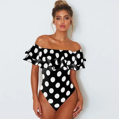Double Ruffle One Piece Off The Shoulder Bathing Suit