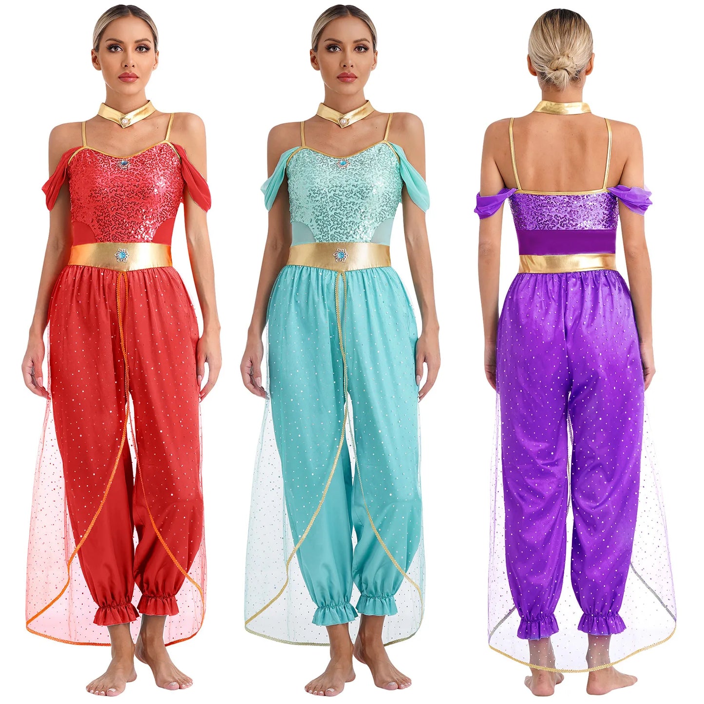 Women's Arabian Princess Sequin Jumpsuit Cosplay Costume