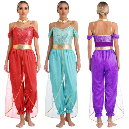 Women's Arabian Princess Sequin Jumpsuit Cosplay Costume