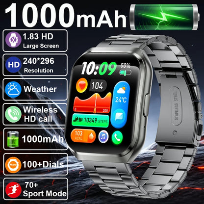 Men's Outdoor Rugged Smartwatch with 1000mAh Battery (IP68 Waterproof)