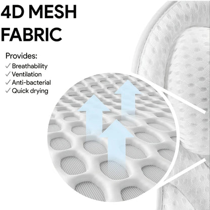 4D 6 Non-Slip Suction Cups Contouring Ergonomic Design Bathtub Neck Pillow