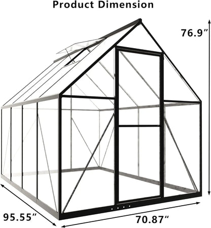 6 x 8FT Polycarbonate Greenhouse with Roof Air Vent