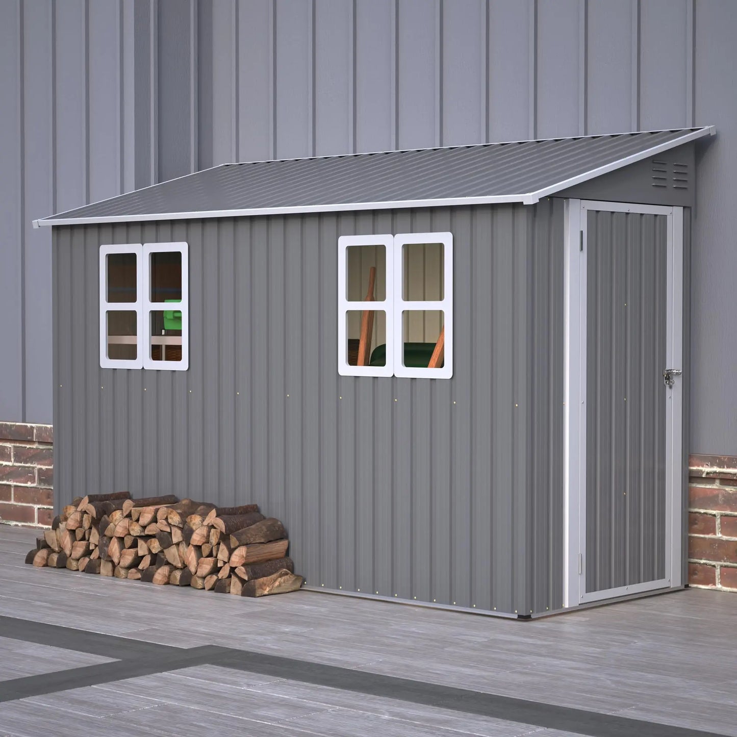 4x10Ft Outdoor Metal Shed with Left/Right Door and 2 Windows