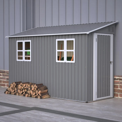 4x10Ft Outdoor Metal Shed with Left/Right Door and 2 Windows