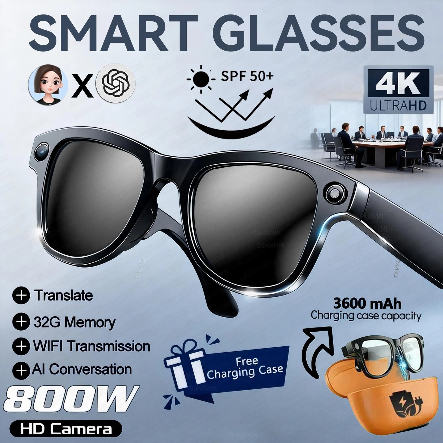 4K AI Camera Smart Sunglasses with Power Bank