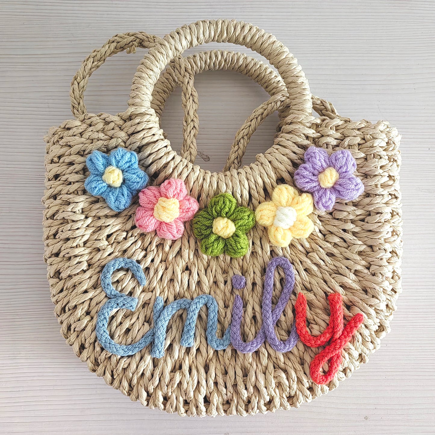 Personalized Hand-Woven Straw Tote Bag – Custom Embroidered Beach & Vacation Crossbody Bag