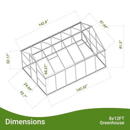 8x12FT Polycarbonate Greenhouse with Roof Vent