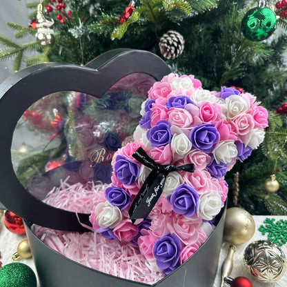 25cm Artificial Teddy Rose Flower Bear with Box