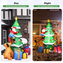 Inflatable Dogs Chasing Santa Claus Climbing Christmas Tree with Lighting