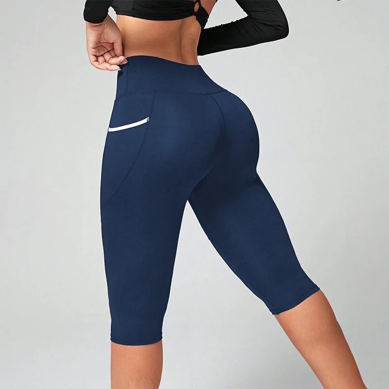 Women's High-Waisted Capri Yoga Leggings - Tummy Control Athletic Workout Cropped Pants with Pockets