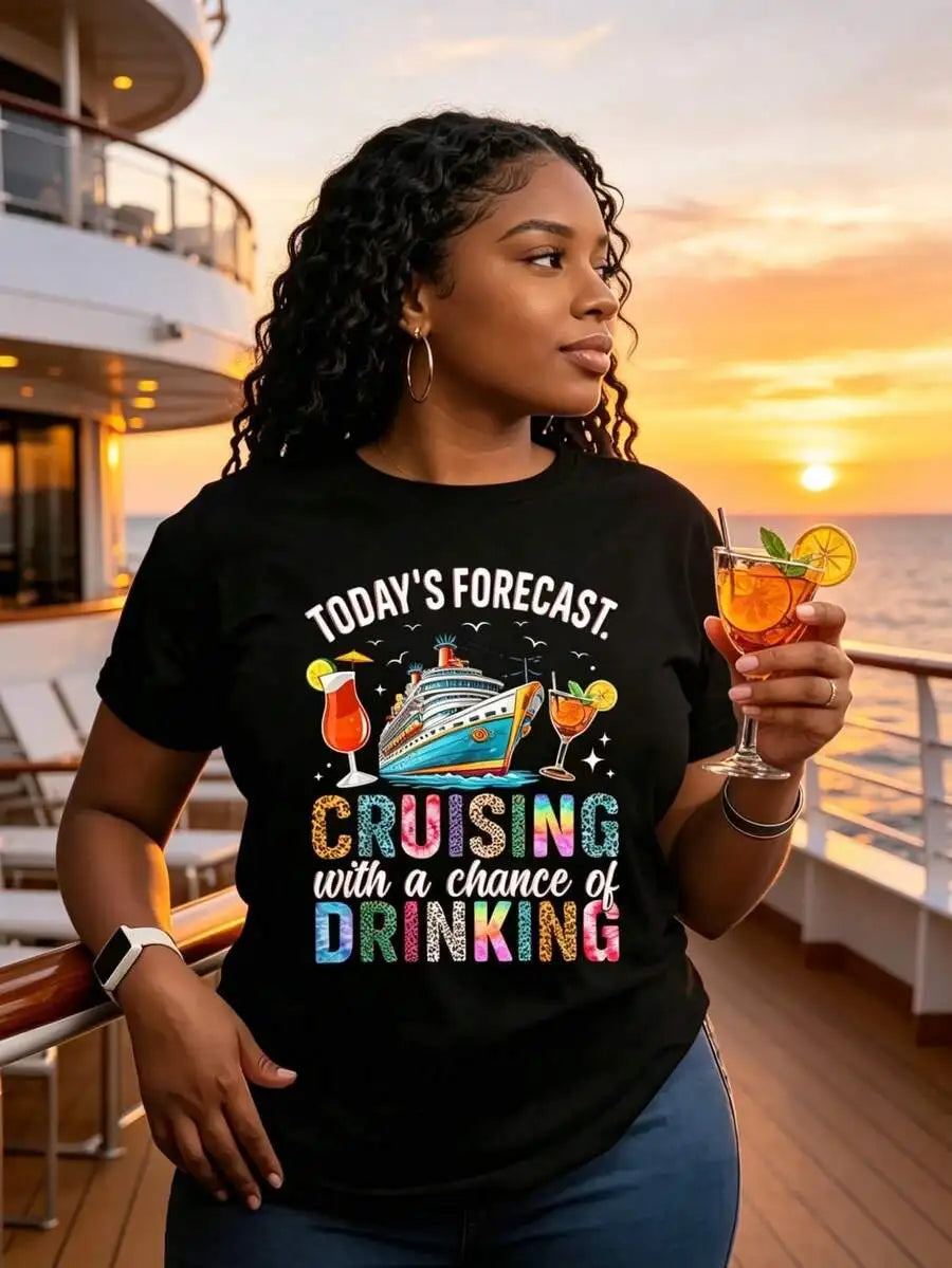 Women’s 100% Cotton Cruise Ship Graphic T-Shirt – Casual Vacation Short Sleeve Tee