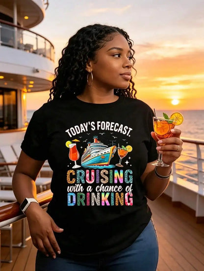 Women’s 100% Cotton Cruise Ship Graphic T-Shirt – Casual Vacation Short Sleeve Tee
