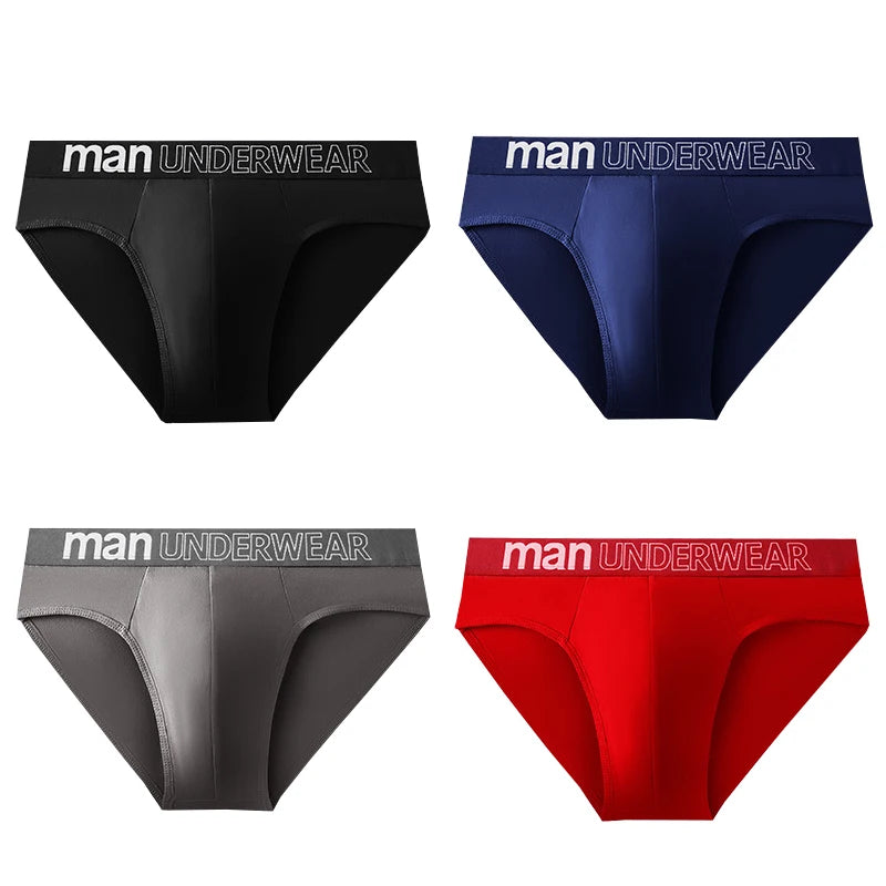 4-Pack Men's Breathable Elastic Briefs - Letter Print Waistband Underwear