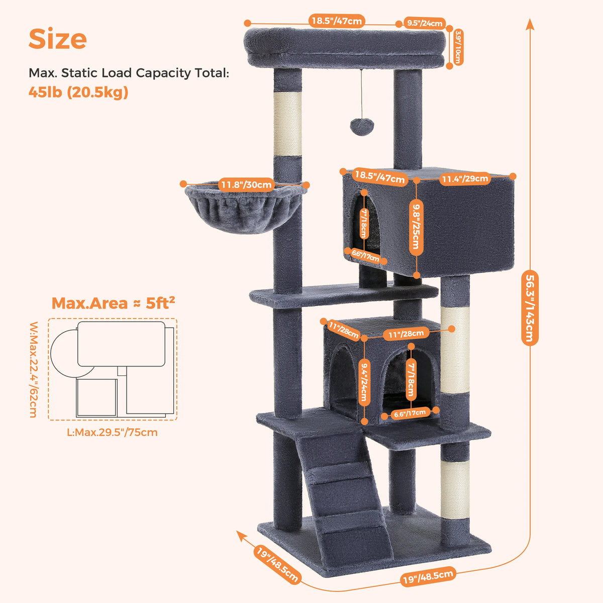 PAWZ Road Multi-Level Cat Tree Tower - 41" Indoor Cat Condo with Plush Perch & Sisal Scratching Posts