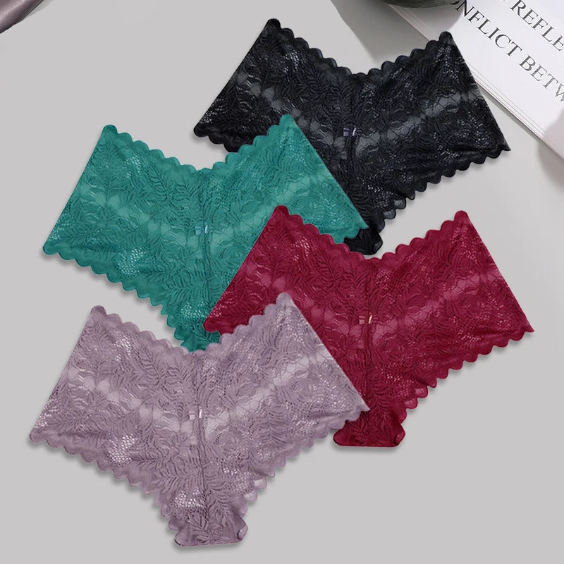 FINETOO 4pcs Lace Floral Boyshorts