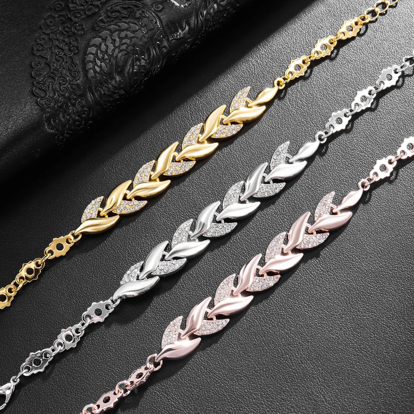 Braided Leaf Crystal Bracelet