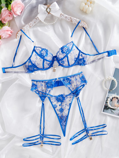 MUZISKAT Erotic See-Through Embroidered Three-Piece Set