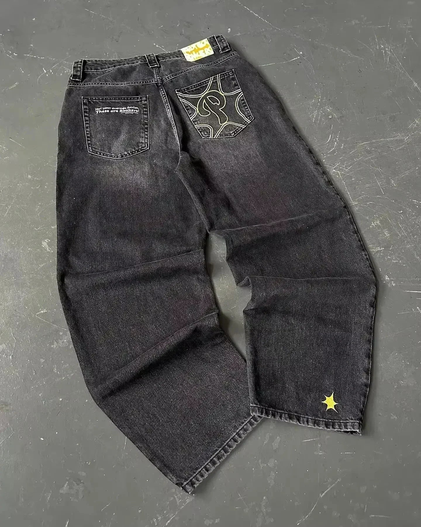 Trendy Letter Embroidered Loose Jeans