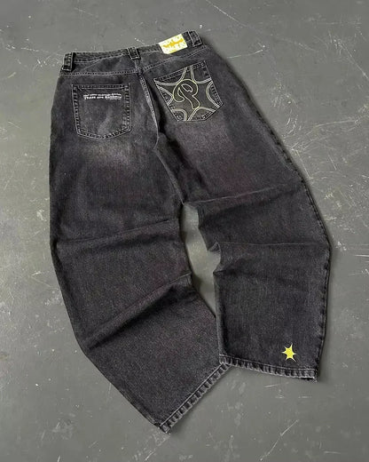 Trendy Letter Embroidered Loose Jeans