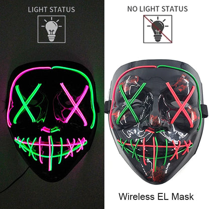 LED Light-Up Neon Wire Purge Mask – 3-Mode Halloween Horror Cosplay Mask for Adults