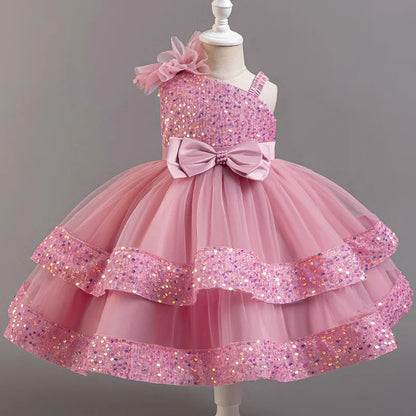 Girls' Sequined Bow Flower Girl Party & Princess Dress