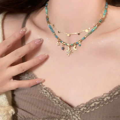 2Pcs Bohemian Style Stone Necklace