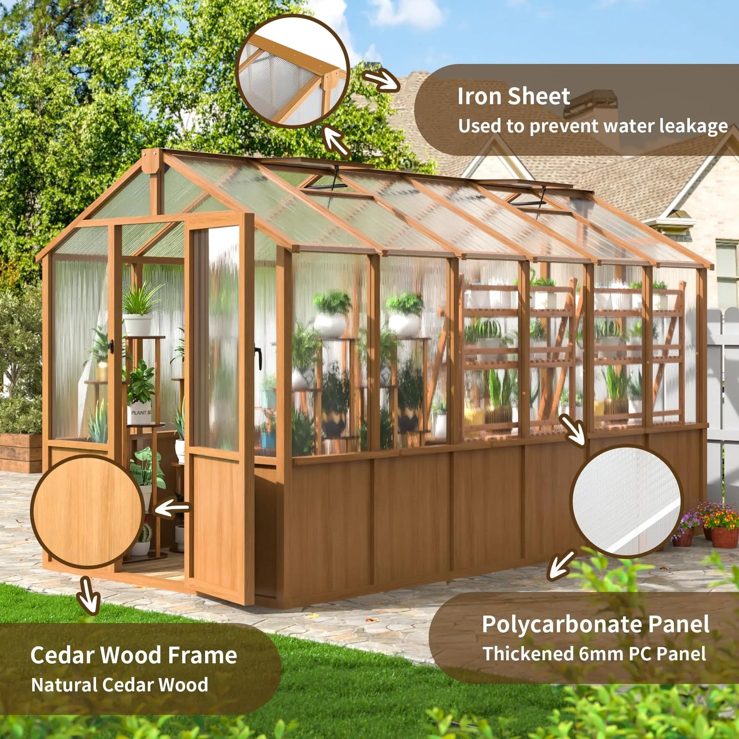 VIWAT Wooden Greenhouse with Vent Roof