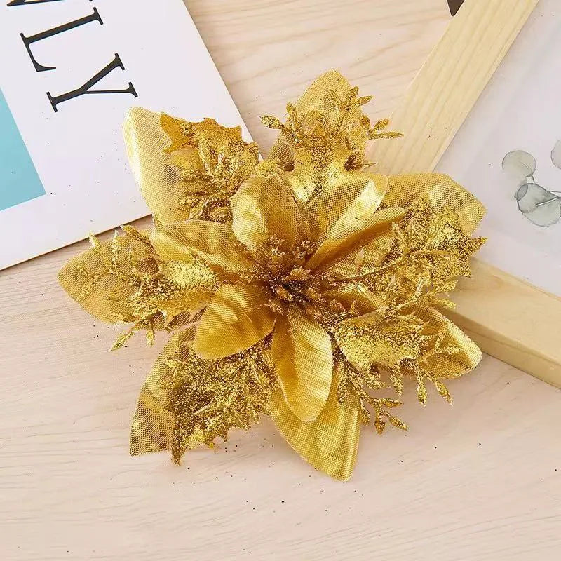 Glitter Artificial Christmas Flowers Set