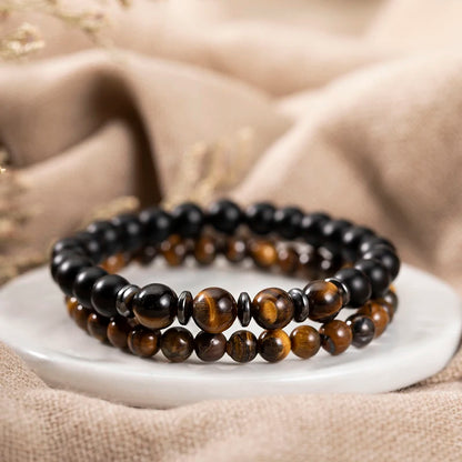 Pair Tiger Eyes Stone Strand Bracelet