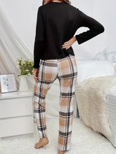 Cartoon Bear Print Long-sleeved Top and Plaid Trousers Set