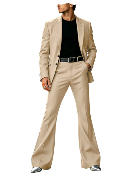 Men's Slim Fit Notched Lapel Blazer & Flared Pants 2-Piece Formal Suit Set