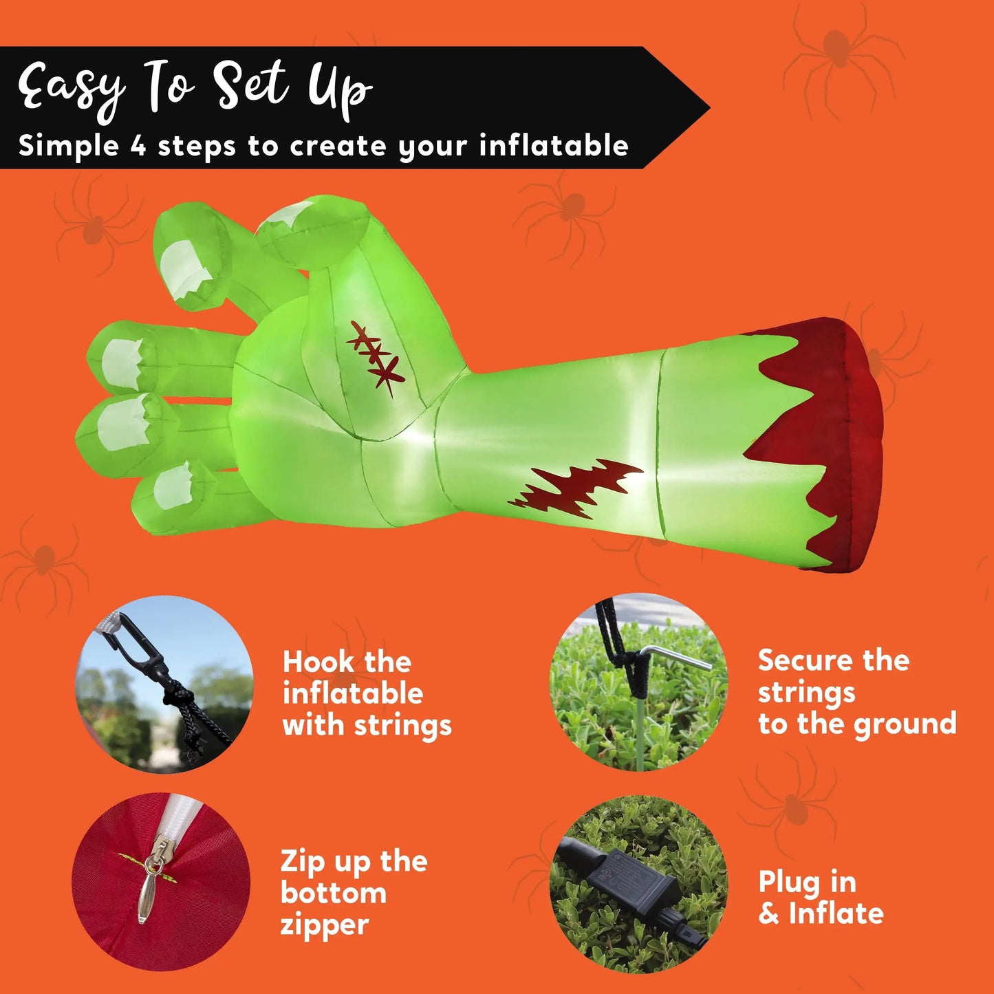 9ft Giant Zombie Arm Inflatable Halloween Outdoor Yard Decoration with LED Lights
