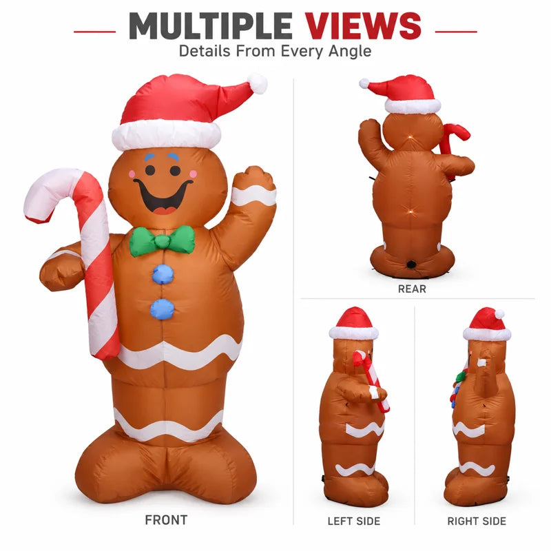 Giant 5FT Christmas Inflatable Gingerbread Man Decoration with Candy Cane & LED Lights