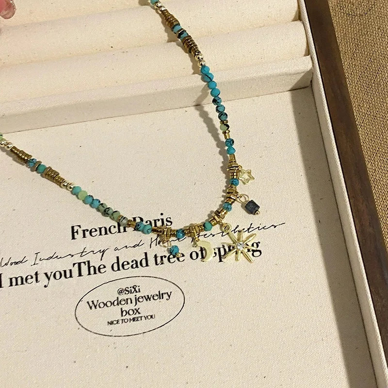 2Pcs Bohemian Style Stone Necklace