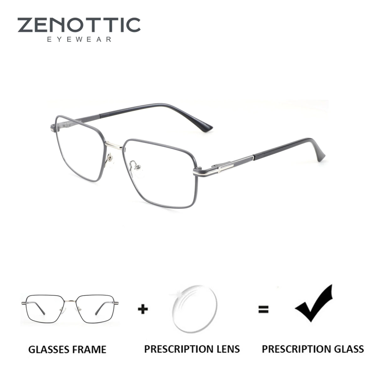 ZENOTTIC S Size Square Prescription Glasses for Men, Anti-Blue Light Metal Optical Frames