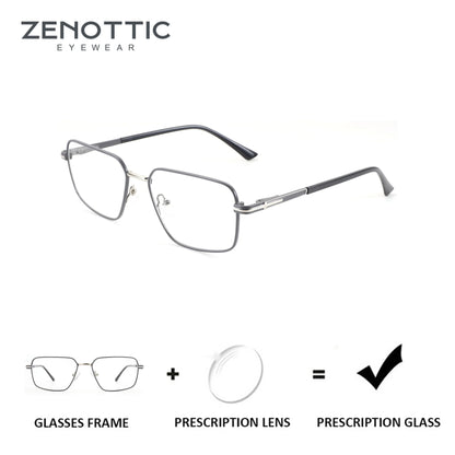 ZENOTTIC S Size Square Prescription Glasses for Men, Anti-Blue Light Metal Optical Frames