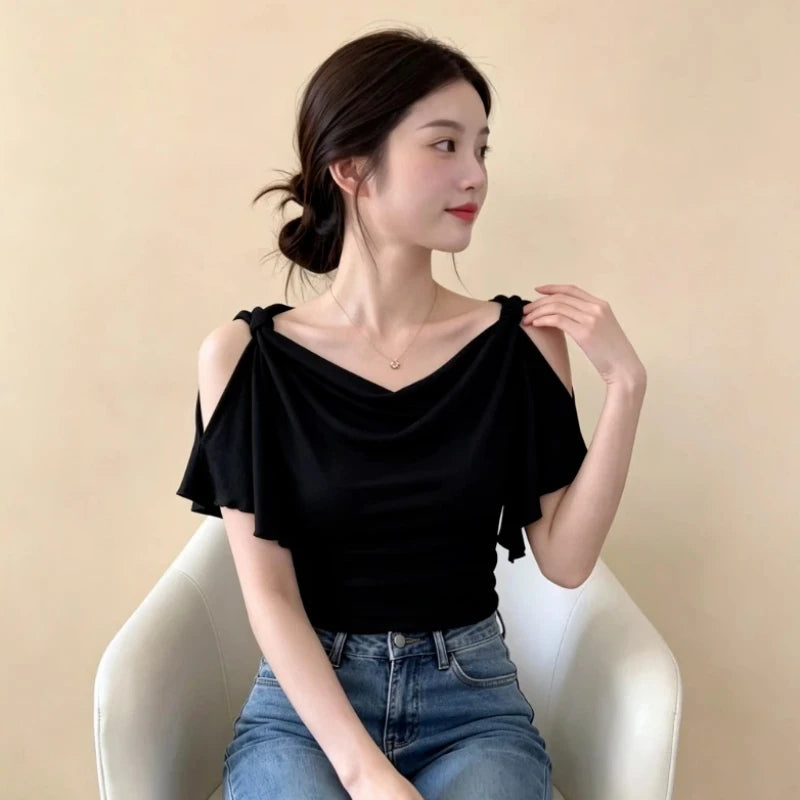 Women’s V-Neck Ruffle Butterfly Sleeve Tops