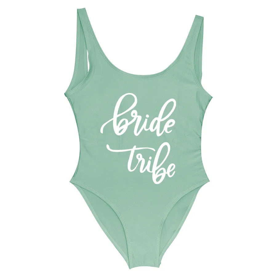Bride Tribe Print One Piece Swimsuit