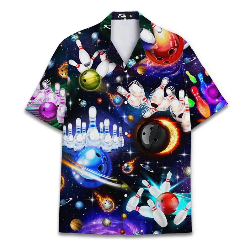 Space Neon Graphic Performance Bowling Shirt
